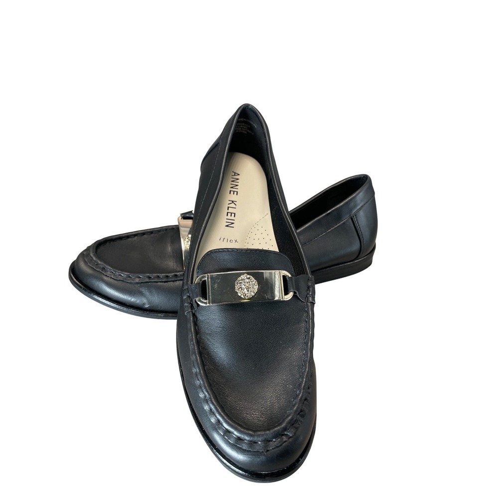 Anne Klein Naddie Black Loafers iFlex Gold Lion Bit Slip On Shoes AKNADDIE 8.5M